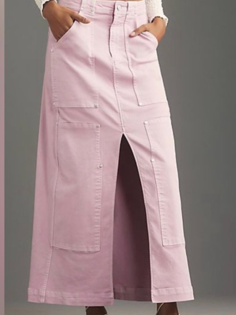 Anthropologie Pilcro Denim Carpenter Maxi Skirt Lilac Size 6 - Picture 2 of 10